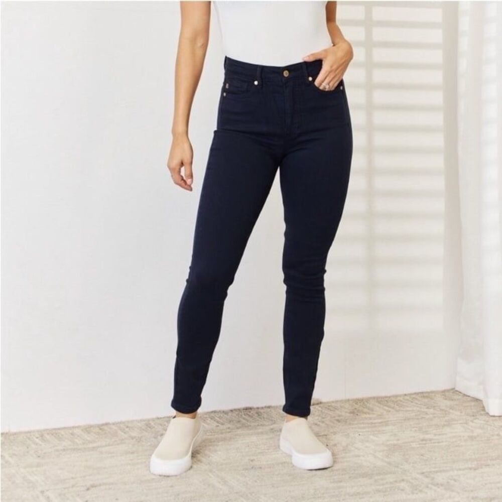 Judy Blue High Rise Tummy Control Navy Garment Dyed Skinny Jeans Size 9/29